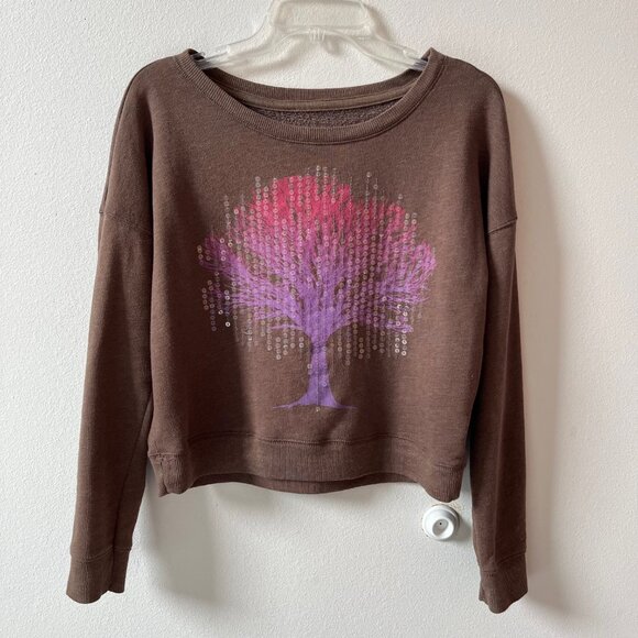 Aeropostale Cotton Blend Wide Neck Long Sleeve Sweater Sequin Tree Print XS - Picture 12 of 14